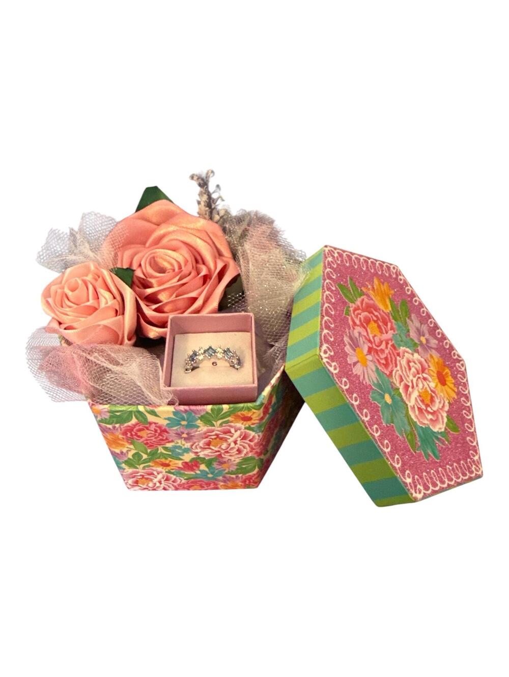 Floral Gift Box with Handmade Satin Roses and Ring Box